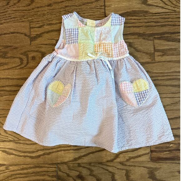 Youngland Patchwork Gingham Dress 24 Months Pastel Hearts Seersucker Baby Girl - Picture 1 of 4